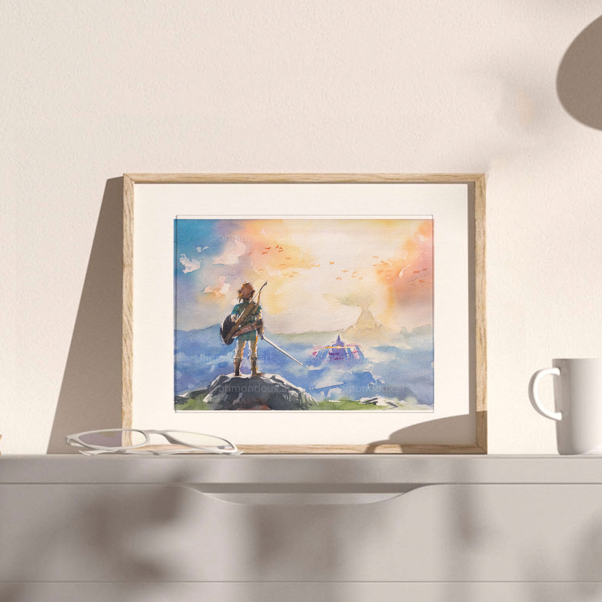 Gay couple illustration with a travel theme, two men together in nature, queer wall art, masculine adventure art print.