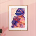 Emotional and intense gay illustration, deep masculine connection, queer wall art, minimalist homoerotic drawing.