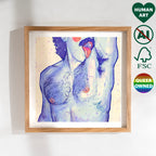 Close-up sketch of a sensual touch between two men's faces. Gay erotic art, gay erotic drawing, sensual masculine line art.