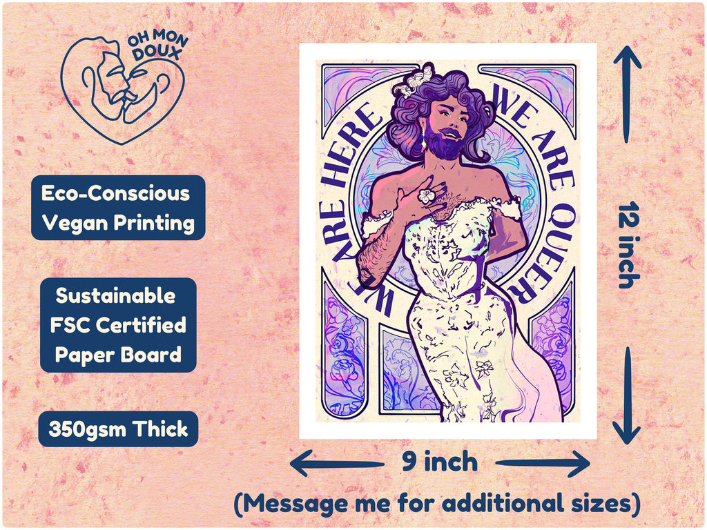 Powerful queer pride illustration, GBTQ+ visibility art, gay wall decor print, masculine tenderness and activism.