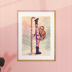 Playful and erotic gay Christmas illustration, winter theme, queer holiday decor, masculine humor art print.