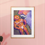 Intimate and erotic Santa Claus illustration, gay holiday gift idea, queer Christmas decor, sensual masculine drawing.