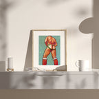 Cheeky and sensual gay Christmas drawing, festive queer humor, gay erotic art print, masculine holiday wall decor, Oh Mon Doux original.