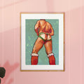 Cheeky and sensual gay Christmas drawing, festive queer humor, gay erotic art print, masculine holiday wall decor, Oh Mon Doux original.