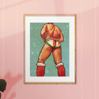 Cheeky and sensual gay Christmas drawing, festive queer humor, gay erotic art print, masculine holiday wall decor, Oh Mon Doux original.
