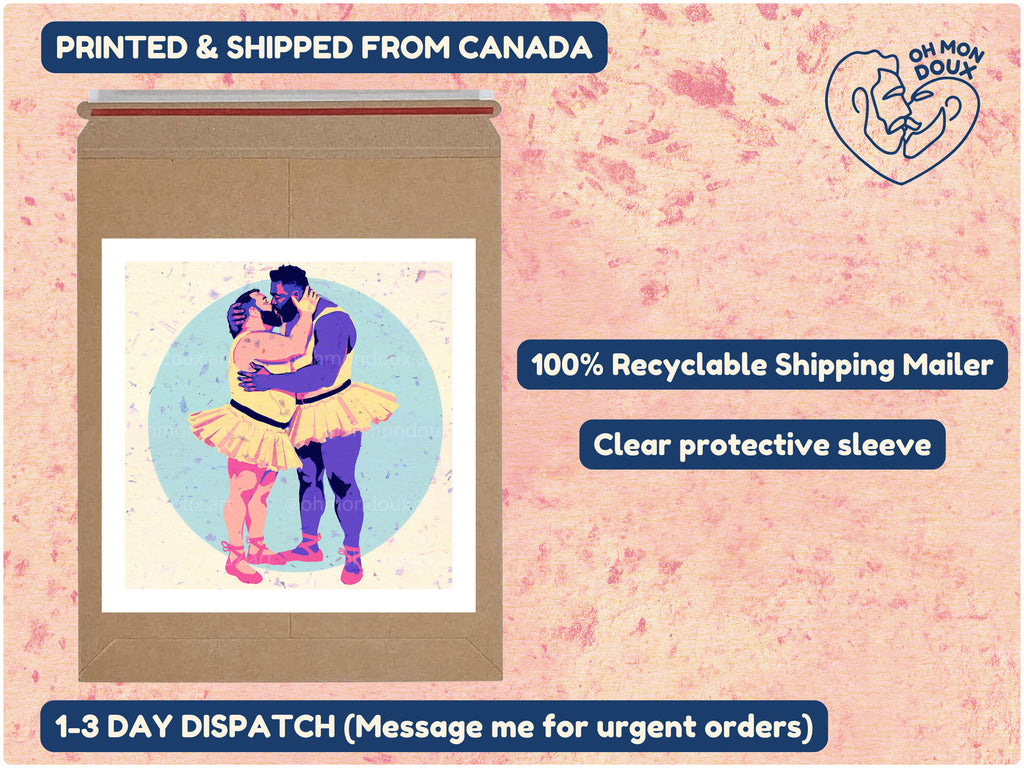 On s'en ballet couilles print in its clear sleeve and recyclable shipping mailer